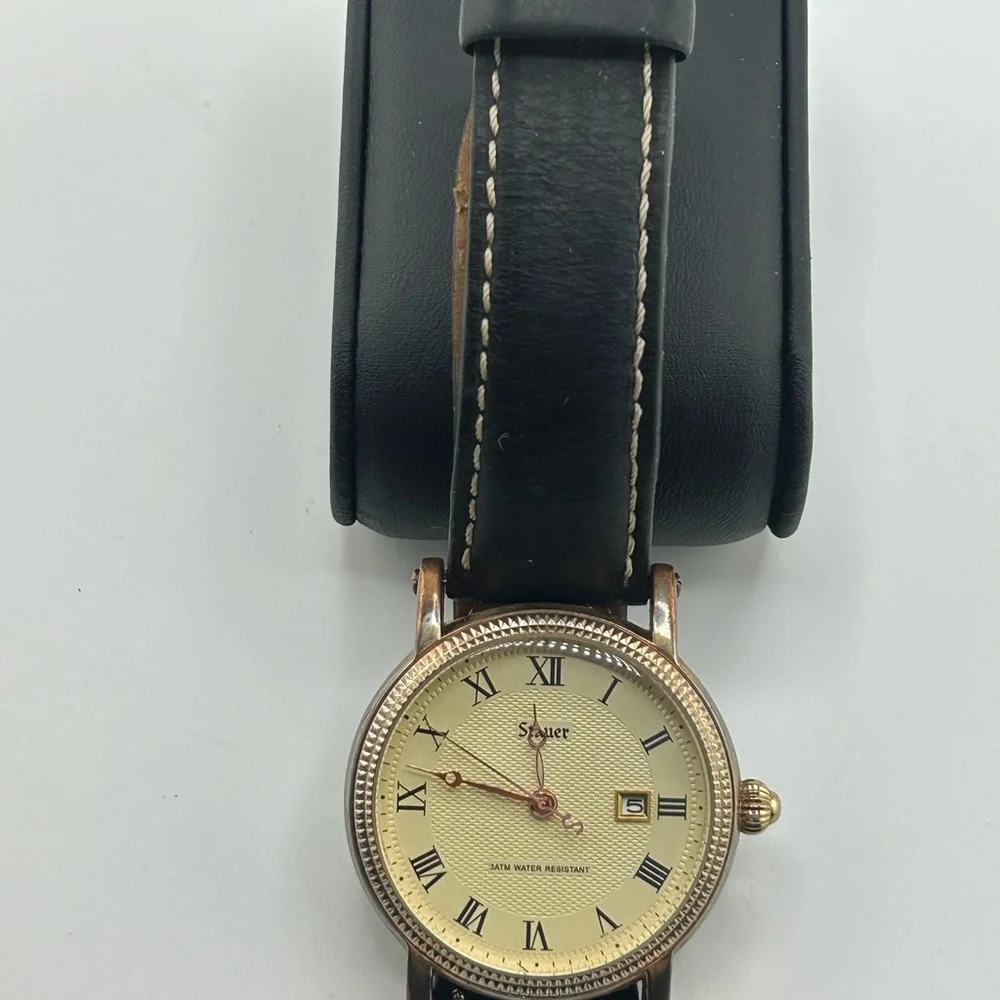 Stauer Buttonwood 42mm High Polished Rose Gold Fused Stainless Steel Watch 546